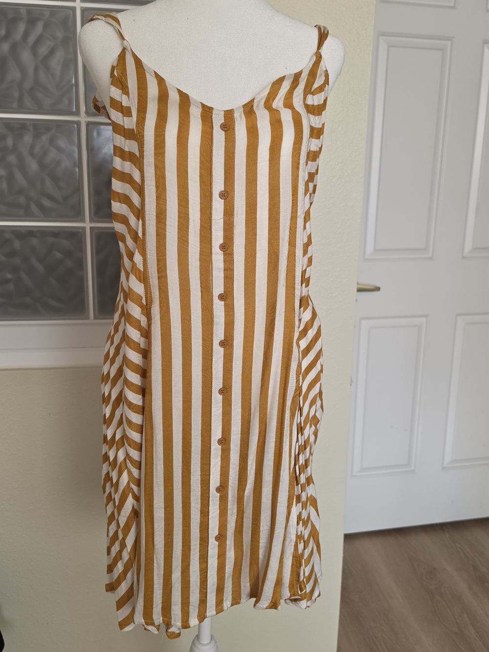 love, Fire Mustard and White Striped Button-Front Mini Dress